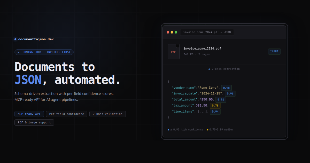 Document to JSON API — Extract Data from PDFs & Images